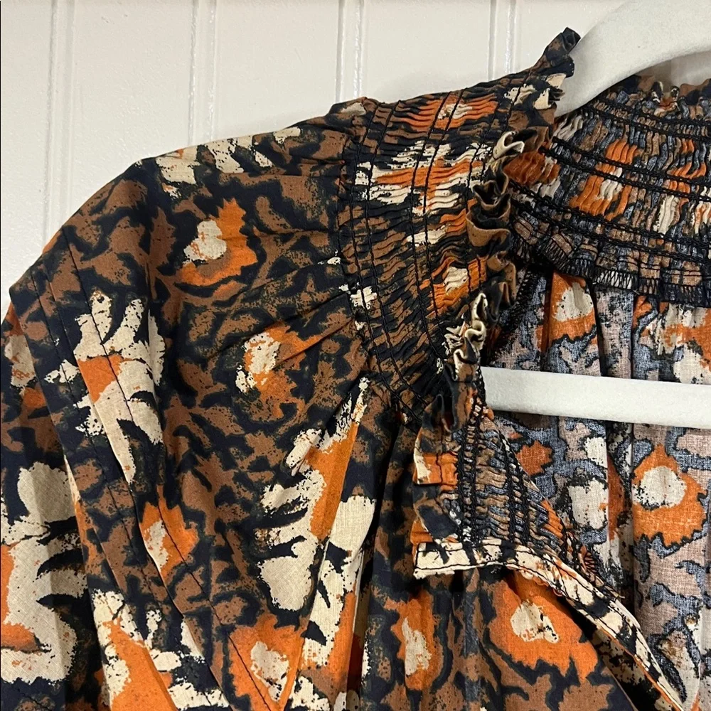Free People Women’s Willow Print Puff Sleeve 100% Cotton Blouse Size XS